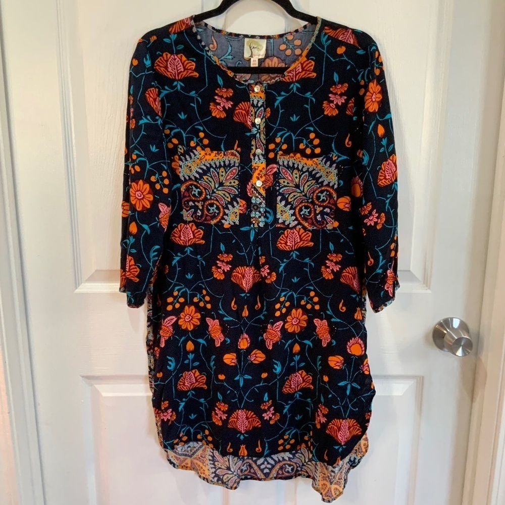 ANTHROPOLOGIE FIG & FLOWER FLORAL TUNIC SIZE M